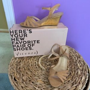 Anthropologie, Tan/Gold Wedge shoes